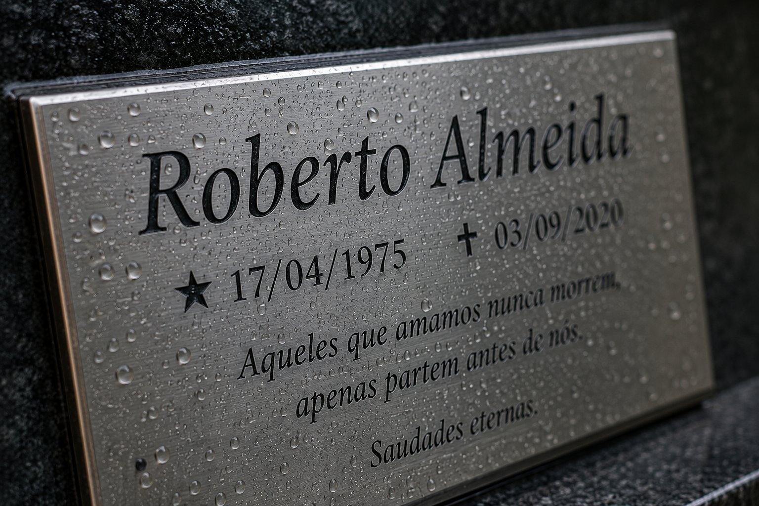 Placa em aço inox escovado com gravação em baixo relevo