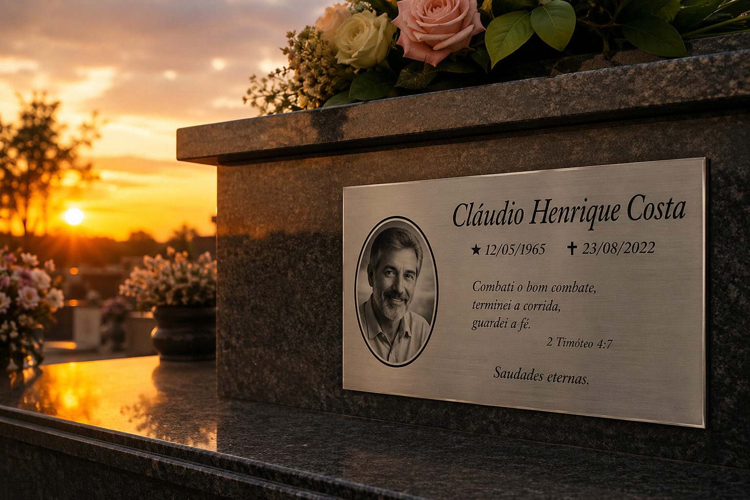 Placa de túmulo em aço inox — Memorial Placas & Metais